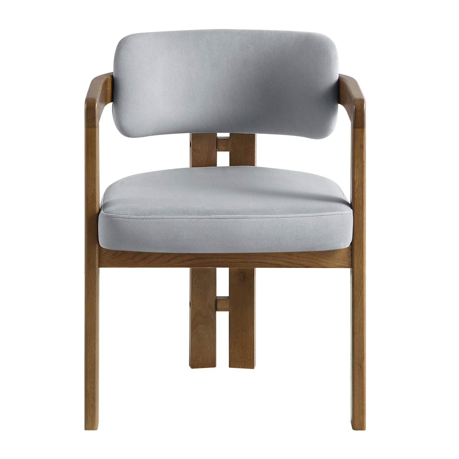 Stanford Curved Walnut Wood Frame Grey Velvet Chair 4 Stanford Curved Walnut Wood Frame Grey Velvet Chair - Image 4