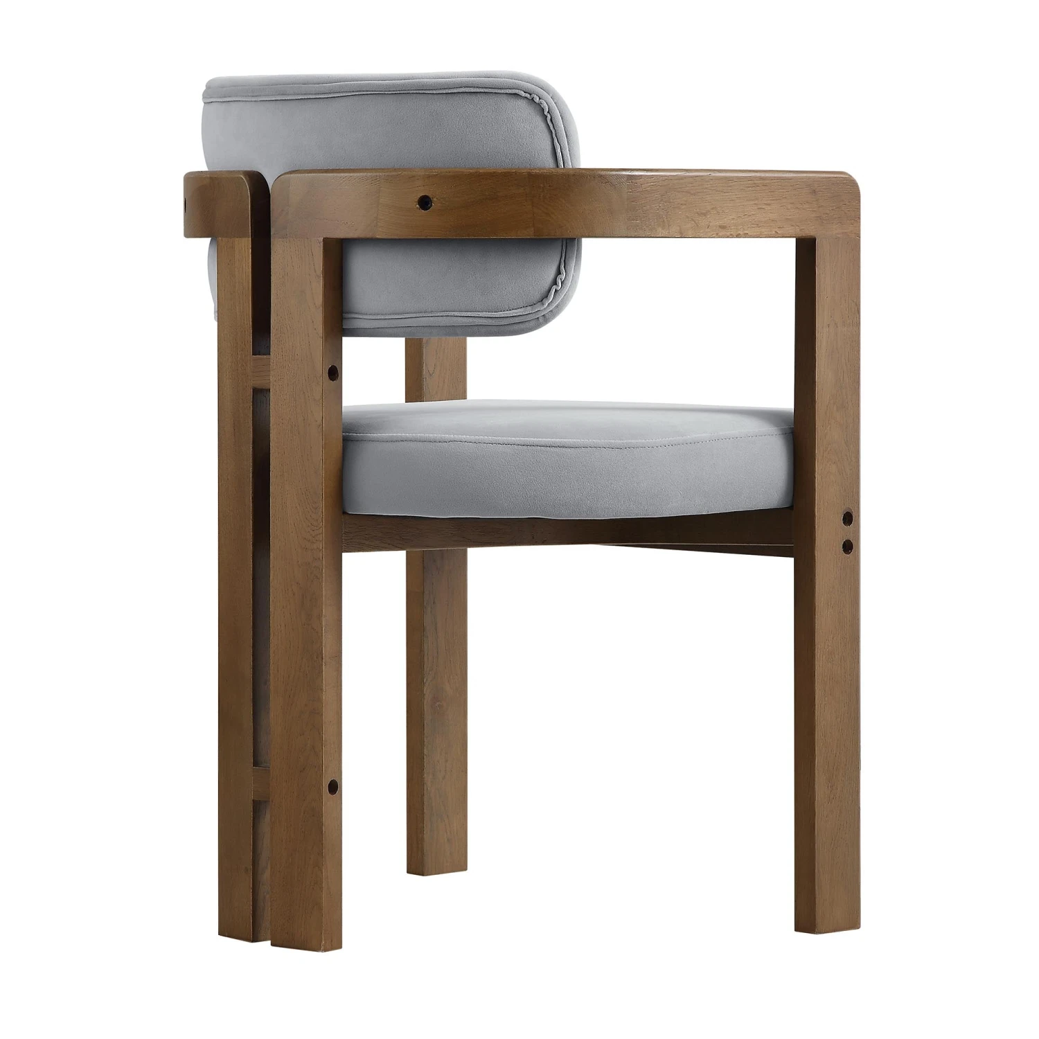 Stanford Curved Walnut Wood Frame Grey Velvet Chair 8 Stanford Curved Walnut Wood Frame Grey Velvet Chair - Image 8