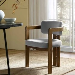 Stanford Curved Walnut Wood Frame Grey Velvet Chair