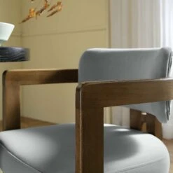 Stanford Curved Walnut Wood Frame Grey Velvet Chair 16 Stanford Curved Walnut Wood Frame Grey Velvet Chair -Daals Store XNDCH 727 GREY VEL scene2