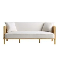 Pienza Cane Sofa Bed, Beige Woven Fabric With Natural Solid Oak Frame -Daals Store XNSF 760 BEIGEFAB NAT WB2