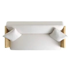 Pienza Cane Sofa Bed, Beige Woven Fabric With Natural Solid Oak Frame -Daals Store XNSF 760 BEIGEFAB NAT WB5