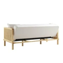 Pienza Cane Sofa Bed, Beige Woven Fabric With Natural Solid Oak Frame -Daals Store XNSF 760 BEIGEFAB NAT WB6