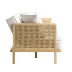 Pienza Cane Sofa Bed, Beige Woven Fabric With Natural Solid Oak Frame -Daals Store XNSF 760 BEIGEFAB NAT WB8