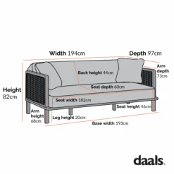 Pienza Cane Sofa Bed, Beige Woven Fabric With Natural Solid Oak Frame -Daals Store XNSF 760 CHART 1