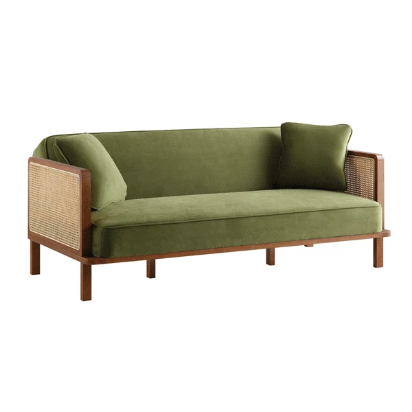 Pienza Cane Sofa Bed, Moss Green Velvet With Walnut Frame 5 Pienza Cane Sofa Bed, Moss Green Velvet With Walnut Frame - Image 5