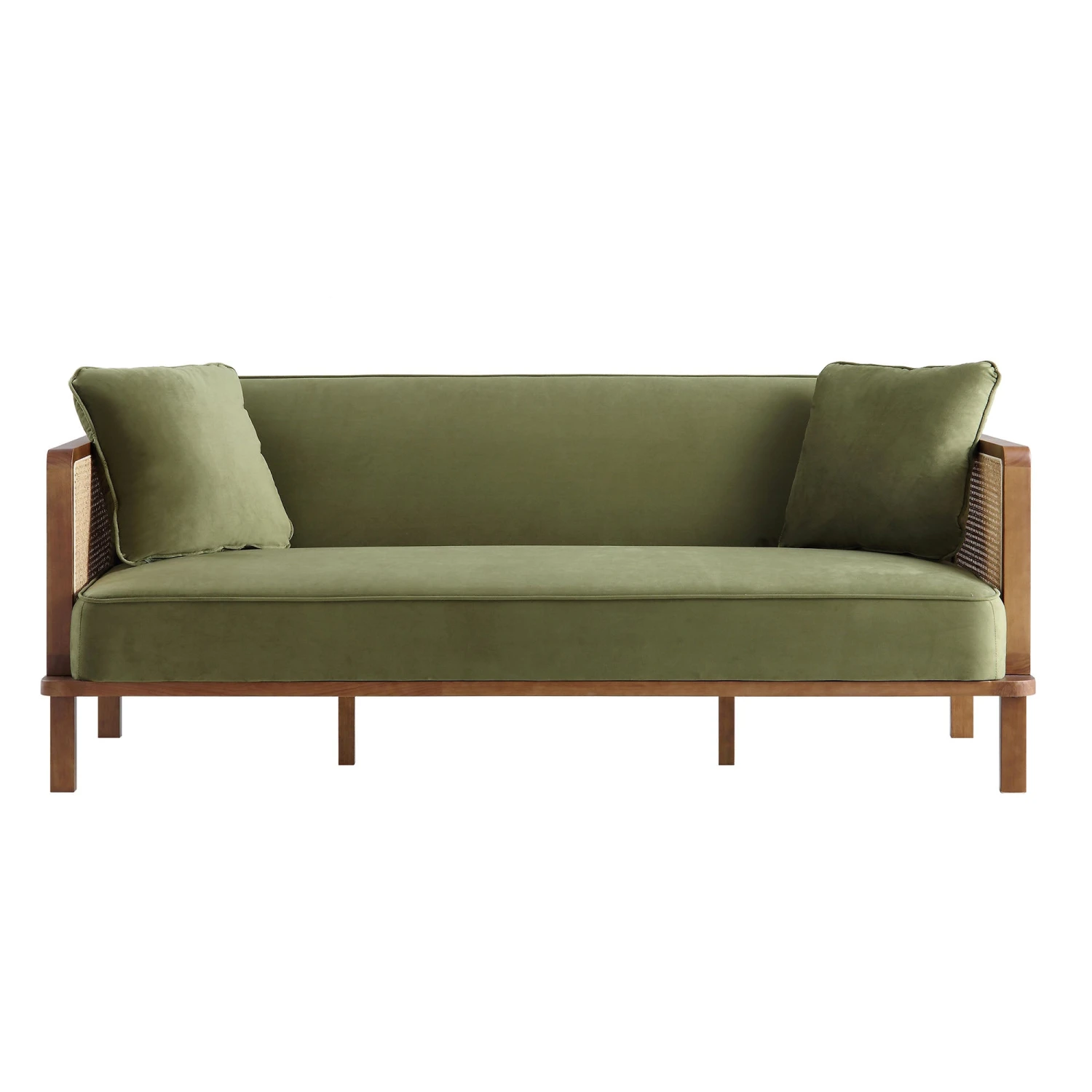 Pienza Cane Sofa Bed, Moss Green Velvet With Walnut Frame 4 Pienza Cane Sofa Bed, Moss Green Velvet With Walnut Frame - Image 4