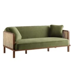 Pienza Cane Sofa Bed, Moss Green Velvet With Walnut Frame 22 Pienza Cane Sofa Bed, Moss Green Velvet With Walnut Frame -Daals Store XNSF 760 GREENVEL WALN WB2