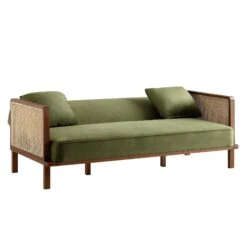 Pienza Cane Sofa Bed, Moss Green Velvet With Walnut Frame 24 Pienza Cane Sofa Bed, Moss Green Velvet With Walnut Frame -Daals Store XNSF 760 GREENVEL WALN WB4
