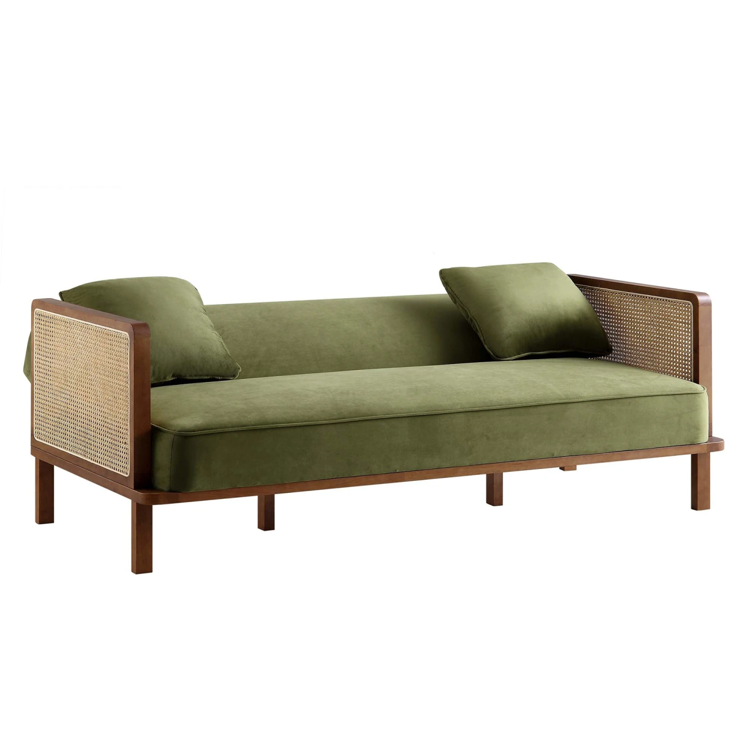Pienza Cane Sofa Bed, Moss Green Velvet With Walnut Frame 9 Pienza Cane Sofa Bed, Moss Green Velvet With Walnut Frame - Image 9