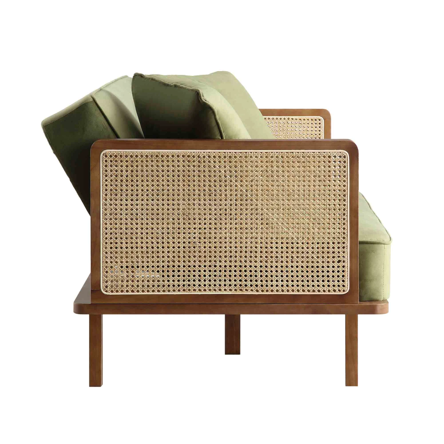 Pienza Cane Sofa Bed, Moss Green Velvet With Walnut Frame 12 Pienza Cane Sofa Bed, Moss Green Velvet With Walnut Frame - Image 12