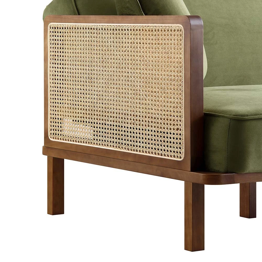 Pienza Cane Sofa Bed, Moss Green Velvet With Walnut Frame 13 Pienza Cane Sofa Bed, Moss Green Velvet With Walnut Frame - Image 13