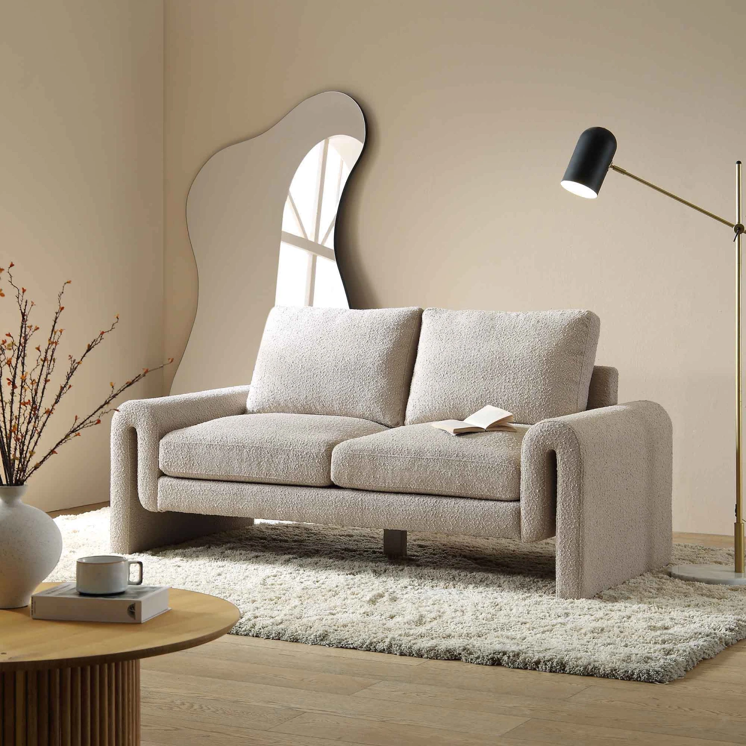 Hampstead Taupe Boucle Curved 2-Seater Sofa 1 Hampstead Taupe Boucle Curved 2-Seater Sofa
