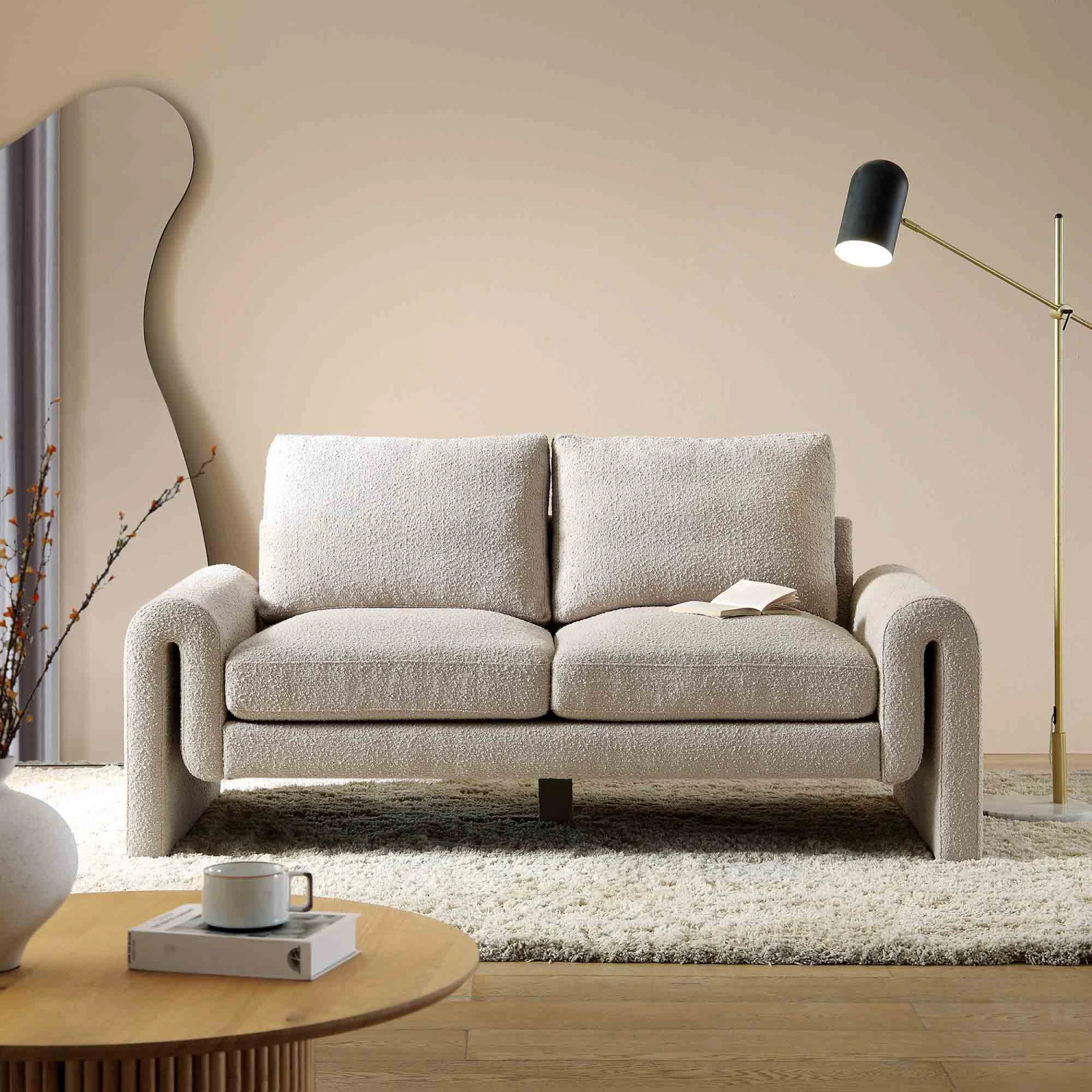Hampstead Taupe Boucle Curved 2-Seater Sofa 2 Hampstead Taupe Boucle Curved 2-Seater Sofa - Image 2