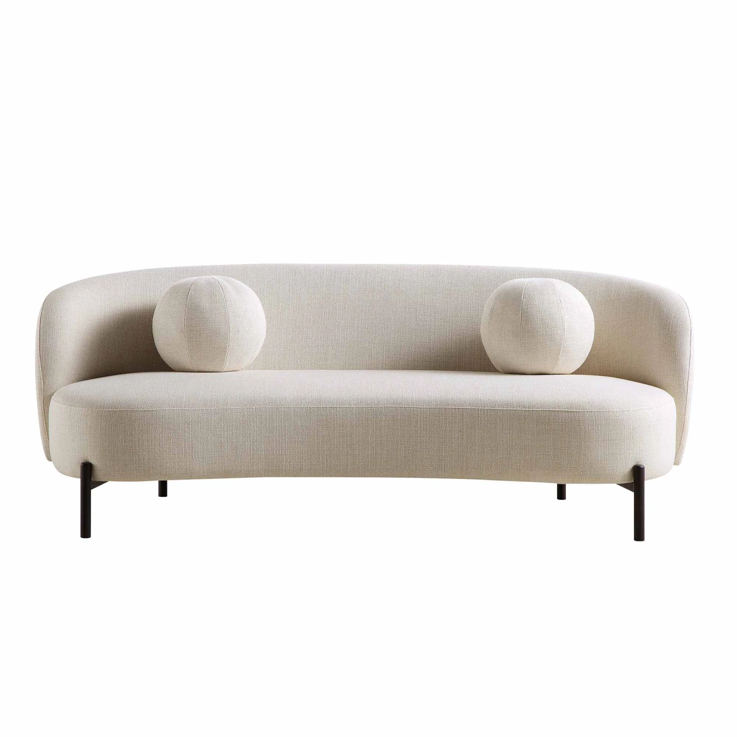 Amboise 3-Seater Curved Sofa With Ball Cushions, Beige Linen Blend 9 Amboise 3-Seater Curved Sofa With Ball Cushions, Beige Linen Blend - Image 9