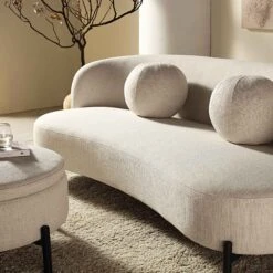 Amboise 3-Seater Curved Sofa With Ball Cushions, Beige Linen Blend 20 Amboise 3-Seater Curved Sofa With Ball Cushions, Beige Linen Blend -Daals Store XRSF 2183 BEIGE LIN 3ST scene3