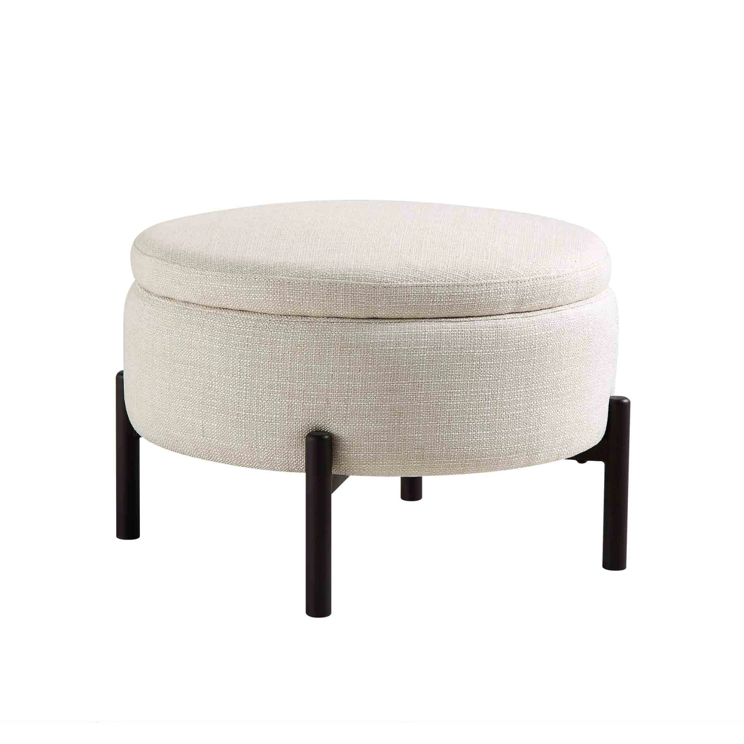 Amboise Round Storage Pouffe, Beige Linen Blend 4 Amboise Round Storage Pouffe, Beige Linen Blend - Image 4