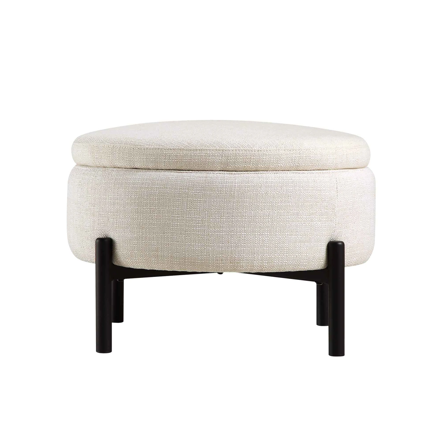 Amboise Round Storage Pouffe, Beige Linen Blend 7 Amboise Round Storage Pouffe, Beige Linen Blend - Image 7