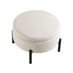 Amboise Round Storage Pouffe, Beige Linen Blend 19 Amboise Round Storage Pouffe, Beige Linen Blend -Daals Store XRSF 2183 BEIGE LIN STOOL WB4