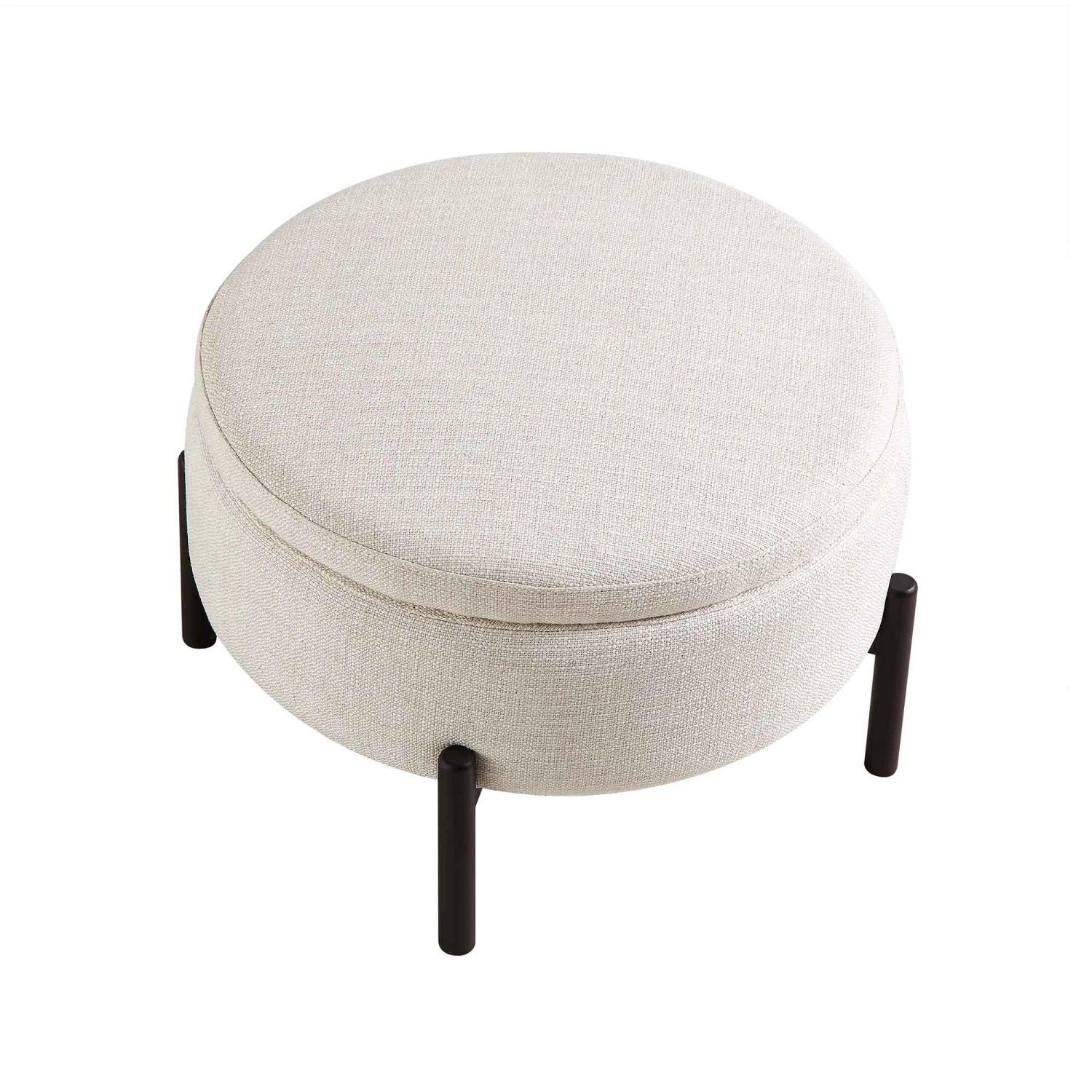 Amboise Round Storage Pouffe, Beige Linen Blend 8 Amboise Round Storage Pouffe, Beige Linen Blend - Image 8