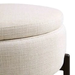 Amboise Round Storage Pouffe, Beige Linen Blend 20 Amboise Round Storage Pouffe, Beige Linen Blend -Daals Store XRSF 2183 BEIGE LIN STOOL detail1