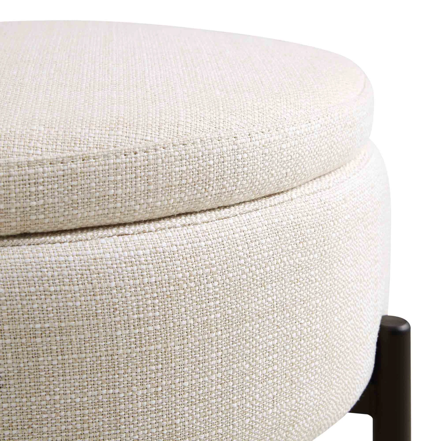 Amboise Round Storage Pouffe, Beige Linen Blend 9 Amboise Round Storage Pouffe, Beige Linen Blend - Image 9