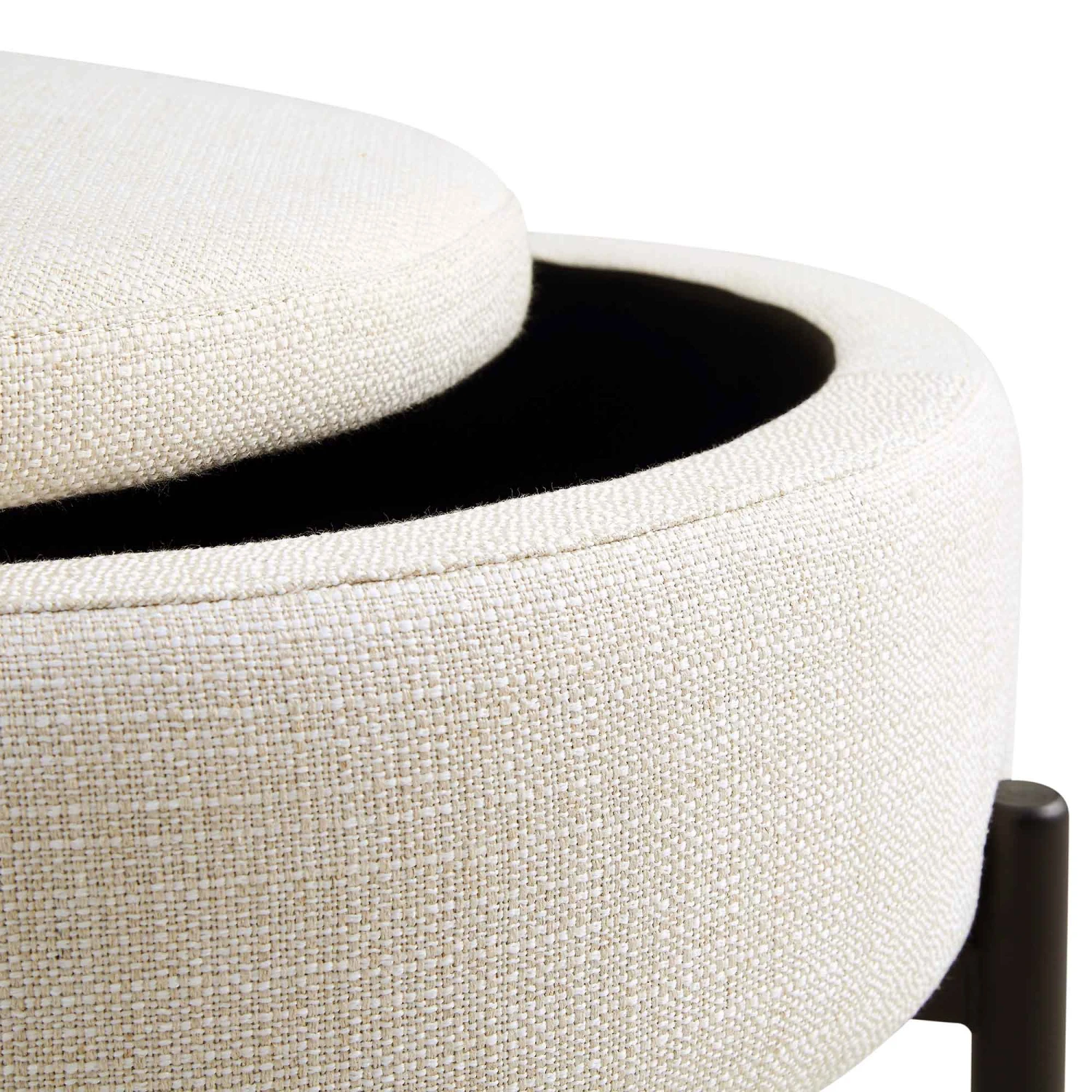 Amboise Round Storage Pouffe, Beige Linen Blend 10 Amboise Round Storage Pouffe, Beige Linen Blend - Image 10