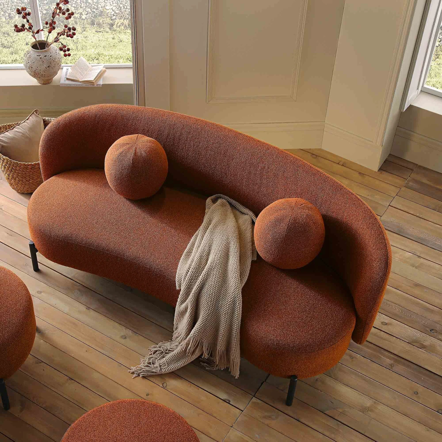 Amboise 3-Seater Curved Sofa With Ball Cushions, Brick Boucle 3 Amboise 3-Seater Curved Sofa With Ball Cushions, Brick Boucle - Image 3