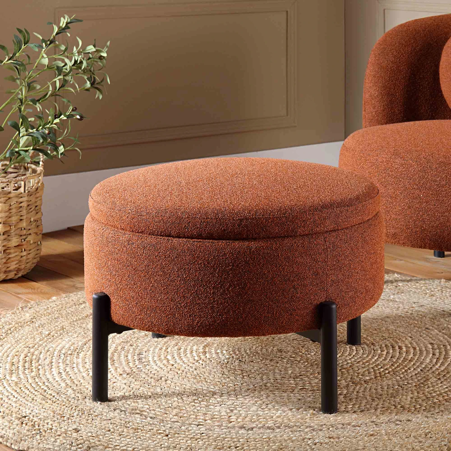 Amboise Round Storage Pouffe, Brick Boucle 1 Amboise Round Storage Pouffe, Brick Boucle