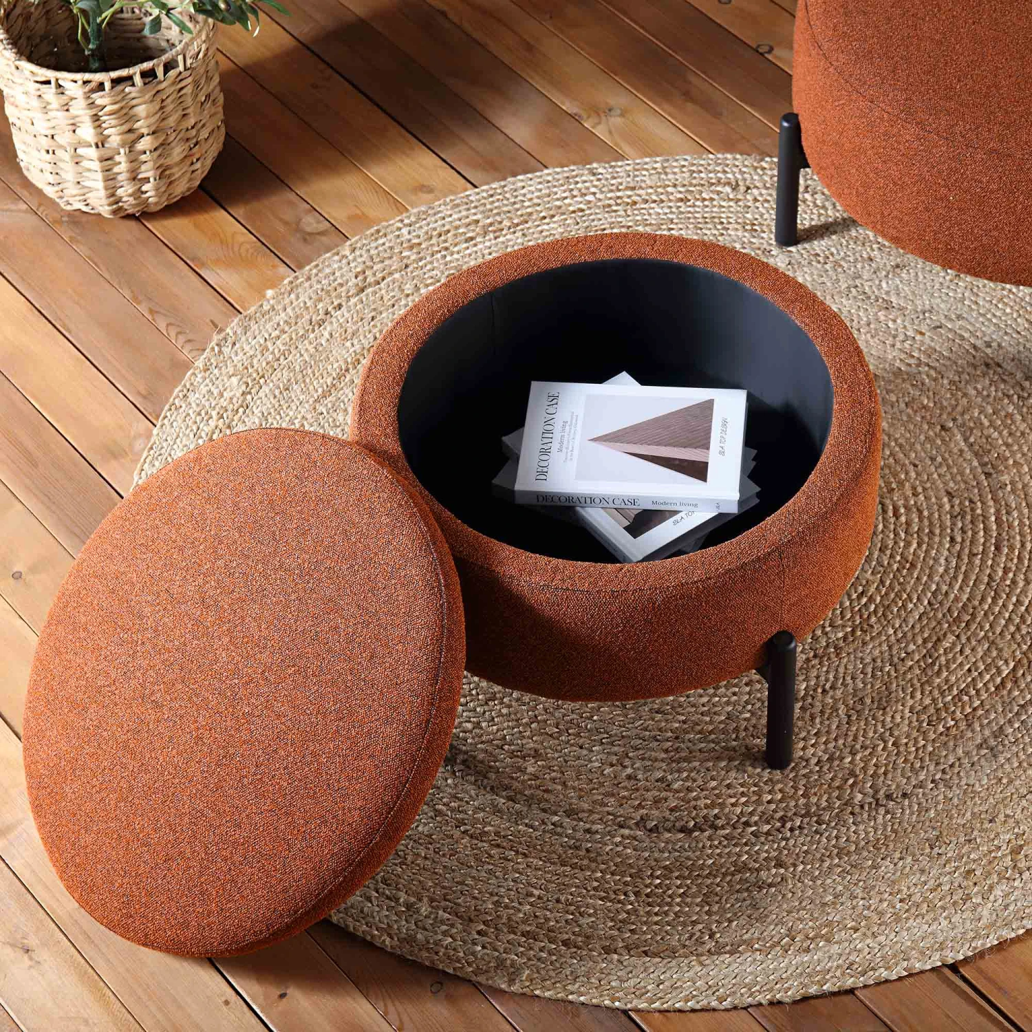 Amboise Round Storage Pouffe, Brick Boucle 2 Amboise Round Storage Pouffe, Brick Boucle - Image 2