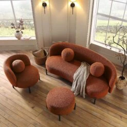 Amboise 3-Seater Curved Sofa With Ball Cushions, Brick Boucle 19 Amboise 3-Seater Curved Sofa With Ball Cushions, Brick Boucle -Daals Store XRSF 2183 BRICK BOU group scene