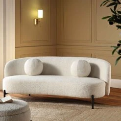 Amboise 3-Seater Curved Sofa With Ball Cushions, Ecru Boucle