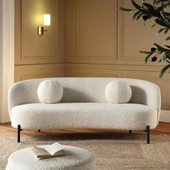Amboise 3-Seater Curved Sofa With Ball Cushions, Ecru Boucle -Daals Store XRSF 2183 ERCU BOU 3ST scene2