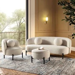 Amboise 3-Seater Curved Sofa With Ball Cushions, Ecru Boucle -Daals Store XRSF 2183 ERCU BOU group scene