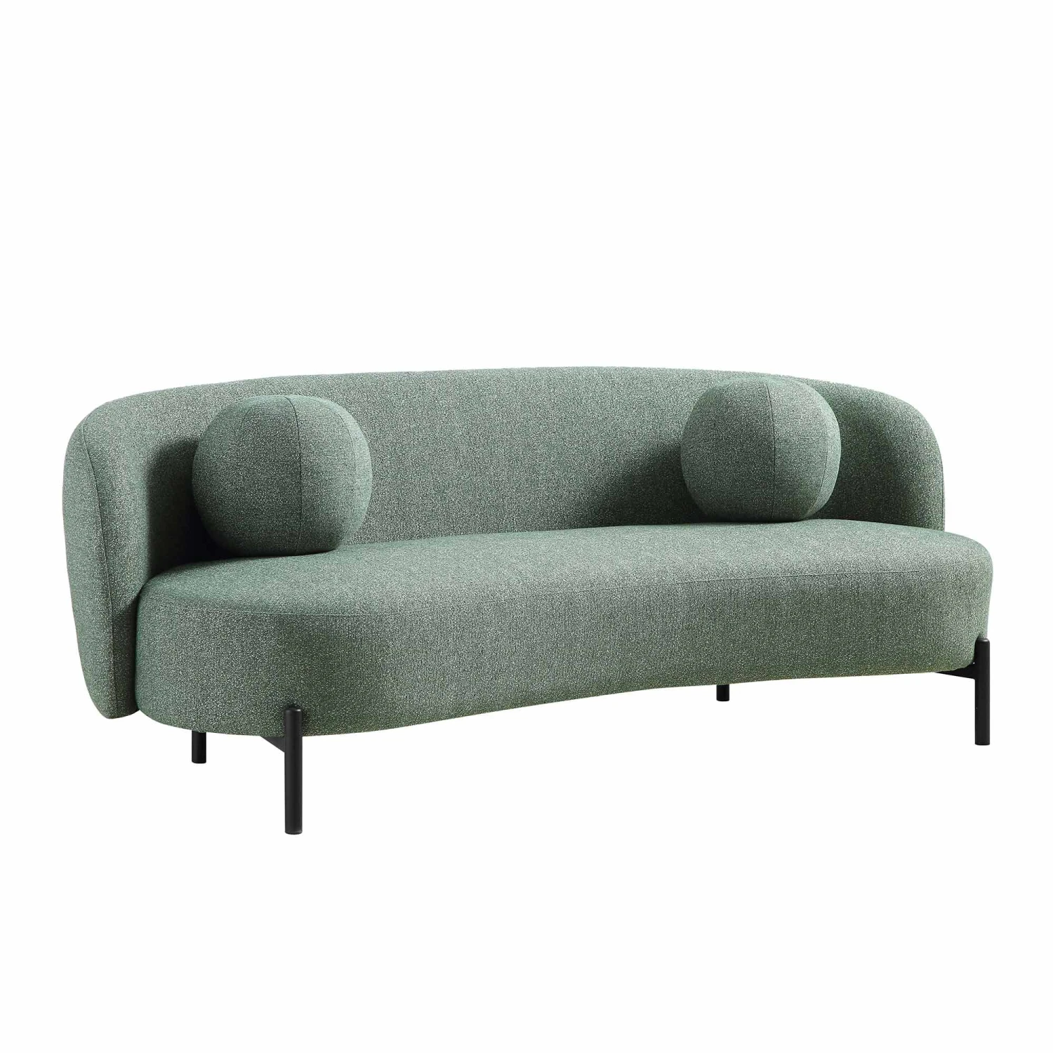 Amboise 3-Seater Curved Sofa With Ball Cushions, Spruce Green Textured Fabric 6 Amboise 3-Seater Curved Sofa With Ball Cushions, Spruce Green Textured Fabric - Image 6