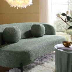 Amboise 3-Seater Curved Sofa With Ball Cushions, Spruce Green Textured Fabric 18 Amboise 3-Seater Curved Sofa With Ball Cushions, Spruce Green Textured Fabric -Daals Store XRSF 2183 GREEN BOU 3ST scene3