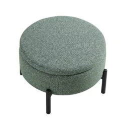 Amboise Round Storage Pouffe, Spruce Green Textured Fabric -Daals Store XRSF 2183 GREEN BOU STOOL WB2