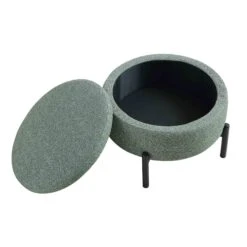 Amboise Round Storage Pouffe, Spruce Green Textured Fabric -Daals Store XRSF 2183 GREEN BOU STOOL WB3