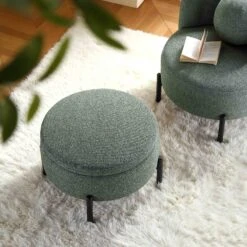 Amboise Round Storage Pouffe, Spruce Green Textured Fabric -Daals Store XRSF 2183 GREEN BOU STOOL scene1