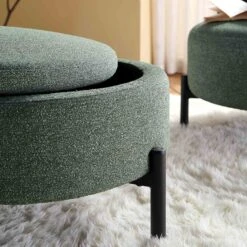 Amboise Round Storage Pouffe, Spruce Green Textured Fabric -Daals Store XRSF 2183 GREEN BOU STOOL scene3