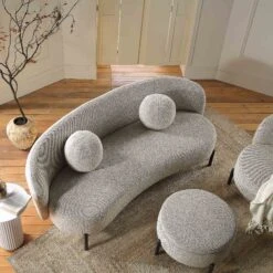 Amboise 3-Seater Curved Sofa With Ball Cushions, Mist Grey Boucle 17 Amboise 3-Seater Curved Sofa With Ball Cushions, Mist Grey Boucle -Daals Store XRSF 2183 GREY BOU 3ST scene2
