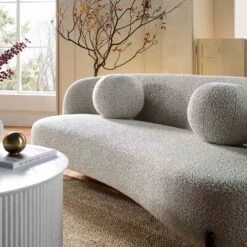 Amboise 3-Seater Curved Sofa With Ball Cushions, Mist Grey Boucle 18 Amboise 3-Seater Curved Sofa With Ball Cushions, Mist Grey Boucle -Daals Store XRSF 2183 GREY BOU 3ST scene3