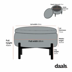 Amboise Round Storage Pouffe, Spruce Green Textured Fabric -Daals Store XRSF 2183 STOOL CHART 2