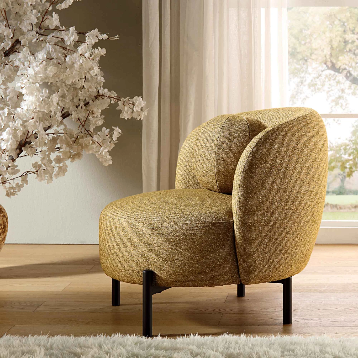 Amboise Armchair With Ball Cushion, Marigold Textured Fabric 4 Amboise Armchair With Ball Cushion, Marigold Textured Fabric - Image 4