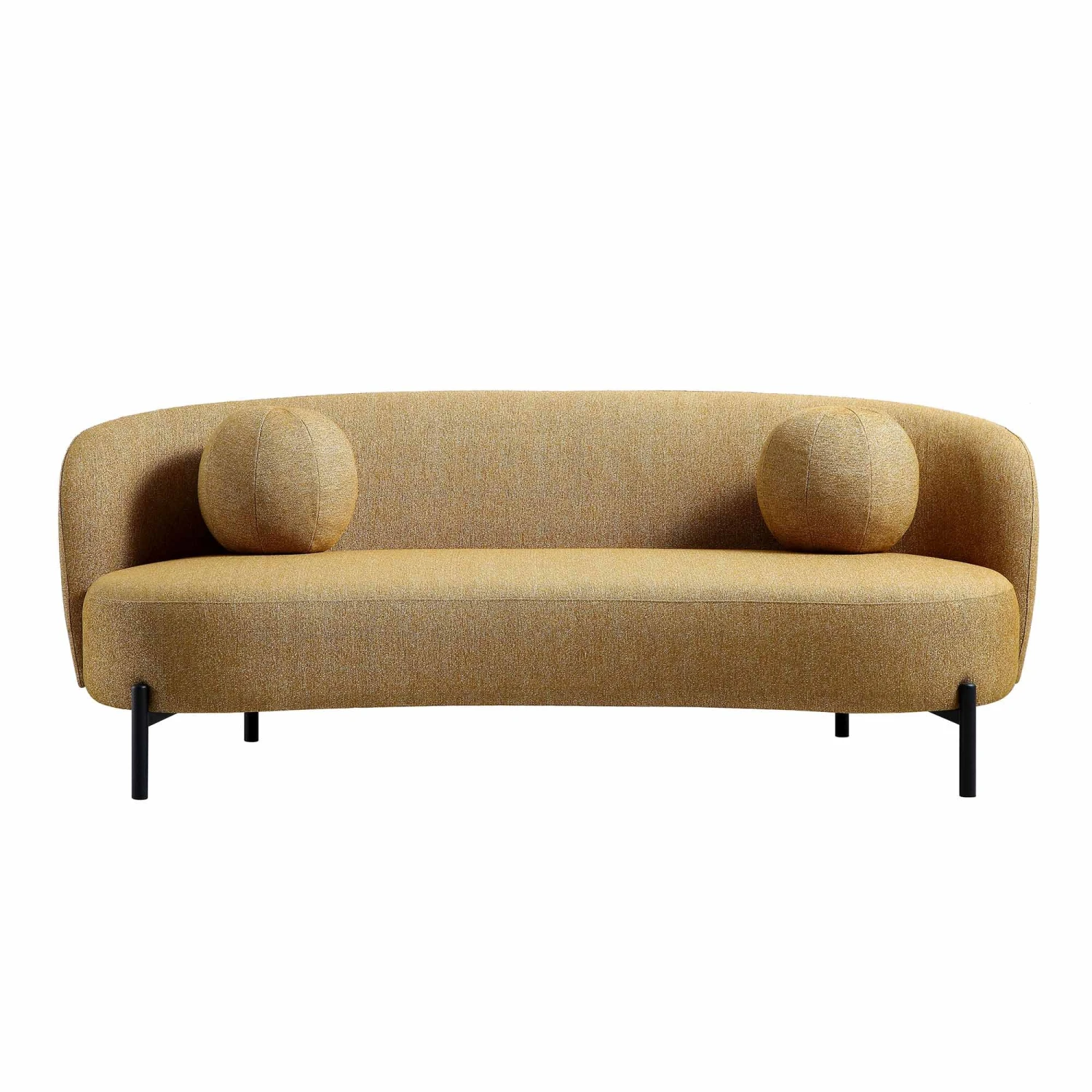Amboise 3-Seater Curved Sofa With Ball Cushions, Marigold Textured Fabric 5 Amboise 3-Seater Curved Sofa With Ball Cushions, Marigold Textured Fabric - Image 5