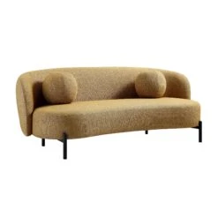 Amboise 3-Seater Curved Sofa With Ball Cushions, Marigold Textured Fabric 20 Amboise 3-Seater Curved Sofa With Ball Cushions, Marigold Textured Fabric -Daals Store XRSF 2183 YELLOW BOU 3ST WB2