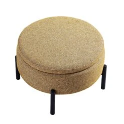 Amboise Marigold Yellow Textured Bouclé Round Storage Pouffe – Minimalist Black Metal Leg Footrest -Daals Store XRSF 2183 YELLOW BOU STOOL WB2