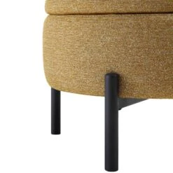 Amboise Marigold Yellow Textured Bouclé Round Storage Pouffe – Minimalist Black Metal Leg Footrest -Daals Store XRSF 2183 YELLOW BOU STOOL detail3