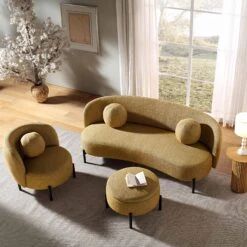 Amboise 3-Seater Curved Sofa With Ball Cushions, Marigold Textured Fabric 18 Amboise 3-Seater Curved Sofa With Ball Cushions, Marigold Textured Fabric -Daals Store XRSF 2183 YELLOW BOU group scene