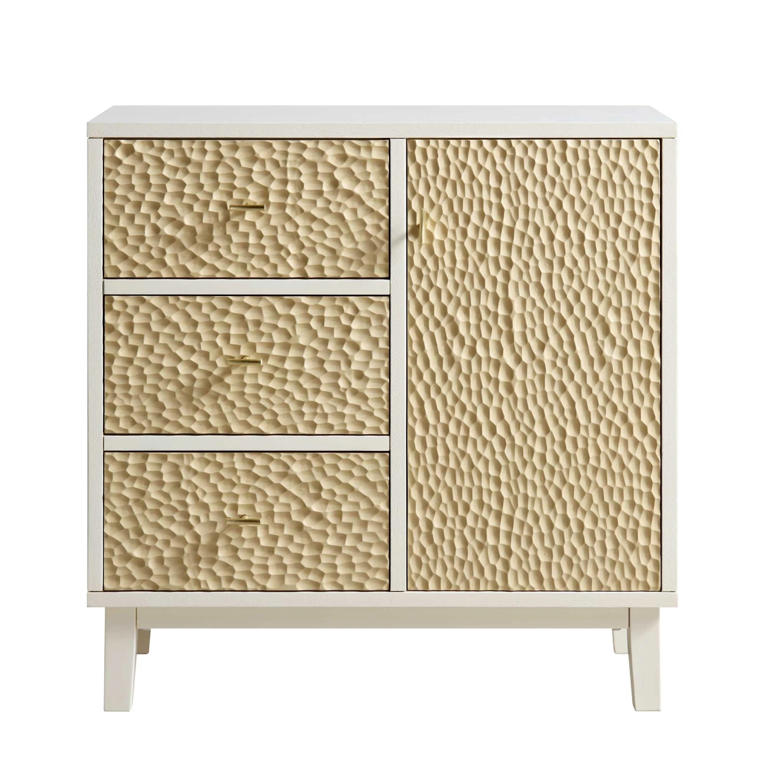 Bianca Chip Carved 1 Door 3 Drawer Small Sideboard, Sand Beige & Ivory 4 Bianca Chip Carved 1 Door 3 Drawer Small Sideboard, Sand Beige & Ivory - Image 4